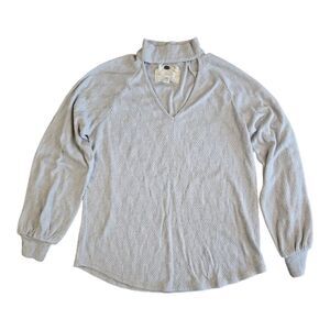 Cupio Long Sleeve Keyhole Mock Neck Heather Gray Lightweight Knit Top M